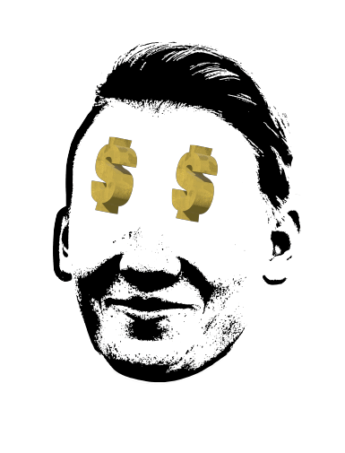 A smiling face with spinning $ eyes